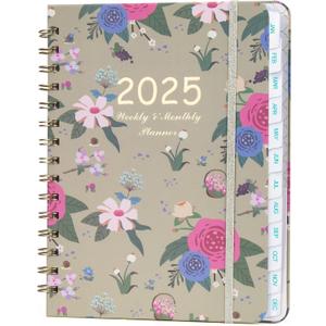 2025 Planner, Weekly & Monthly Planter 2025, Jan. 2025 - Dec. 2025, 12 Monthly Planner for Daily Organizing, Hardcover Calendar Sized 8.5" x 6.1", Pink & Purple Flowers (Style C)