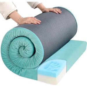 HOMBYS 3 INCH Thick Waterproof Memory Foam Camping Mattress for Outdoor Sleeping, Portable Roll Up Mattress Pad Mat for Travel Truck Bed Tent (Kids-62"x26"x3", Blue)