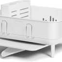 simplehuman Compact Dish Drying Rack with Stainless Steel Frame, 360 Easy Drain Swivel Spout, Utensil Holder, Anti-Residue Coating, Moisture Control Surface, White (Compact (15'' X 15.5'' X 7.5''))