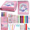 Leeche Fruit Scented Markers Set 44 Pcs Filled Stationery with Unicorn Pencil Case,Art Supplies for Kids Ages 4-6-8, Perfect Unicorn Gifts for Girls,Assortment Marker Pencil Gel Pen Coloring