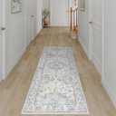 2x5 Blue Neutral Runner Rug | Washable, Non Slip, Soft Low Pile, Vintage Farmhouse, for Hallway Kitchen Laundry Bathroom Bedroom Living Room Home Decor