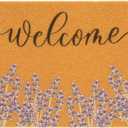 Lavender Welcome Mats for Front Door Outside Entrance, 17x30 Faux-Coir Spring Purple Floral Thin Cute Front Door Mat, Non-Slip Dirt-Trapping Porch-Rug for Garden, Patio (Purple Lavender)