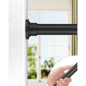 ALLZONE Tension Curtain Rod for Windows, 123 to 160 Inch, Heavy Duty Extra Long Curtain Rods, Non-Slip Bathroom Shower Tension Rod, Renter Friendly, Adjustable, Spring Loaded, Black
