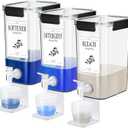 Soaoo 3 Set 87 oz Liquid Laundry Detergent Dispenser with Faucet and Cup Holder Labels Plastic Fabric Softener Container Detergent Drip Catcher for Laundry Room Washing Soap