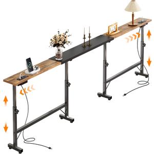 Narrow Console Table Behind Couch 78-106 Inch Adjustable Length, 23-31 Inch Adjustable Height Sofa Table with 2 Power Outlets Entryway Hallway Bedroom Living Room Foyer Classic, 78"-106"W x 5.9"D