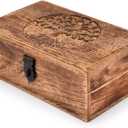 Samhita Handmade Mango Wood Tree of Life Engraving Beautifully Keepsake Box Jewellery Organiser Unique Gift Ideas for Men & Women (Flame Work Finish)
