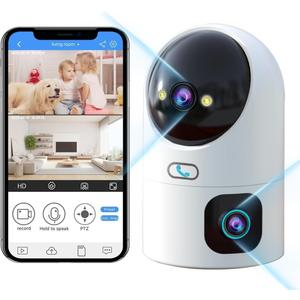 JOOAN Dual 3MP PTZ Security Camera, Dual Indoor Cameras,5G Dual-Band Pet Camera with Color&IR Night Vision,Auto Tracking,Sound Alert, Cloud&SD Card Storage,2-Way Audio,One Touch Call (HS-01-Rotate)