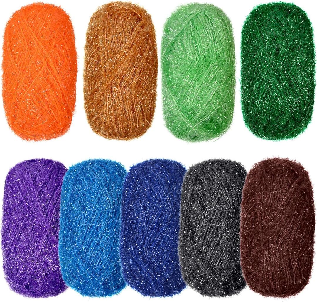 Timgle 9 Skeins Scrubby Yarn for Dishcloths Rainbow Sparkly Yarn for Crocheting Knitting Dishwashing Dishcloths Craft Project (Elegant)