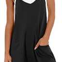 Buauty Women's Casual Rompers Summer Sleeveless Jumpsuits Loose Spaghetti Strap Shorts Overalls Trendy Outfits With Pockets, Size:L