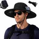 Berlune Solar Fan Hat with 2 Fans for Men Wide Brim Cooling Outdoor Hat Fishing Hiking Bucket UPF 50+ USB & Solar Powered (Black, L)