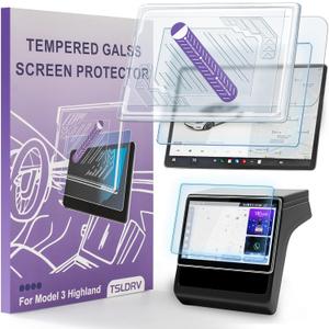 2025 Upgrade Screen Protector for Tesla Model 3 Highland Accessories 2024 2025/For Tesla Model Y Juniper Accessories 2025 [No Glare/Anti-Fingerprint] 15.4" 8" Glass Protector Crystal Clear