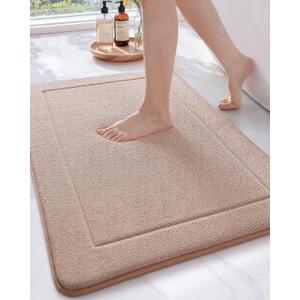 Color&Geometry Thick Memory Foam Beige Bathroom Rugs, 17"x30" Non Slip Super Absorbent Bathmat, Quick Dry Washroom Carpet, Ultra Soft Bath Mat for Outside Shower Floor, Bathtub, Laundry Room (1'5" x 2'6" (Rectangular))