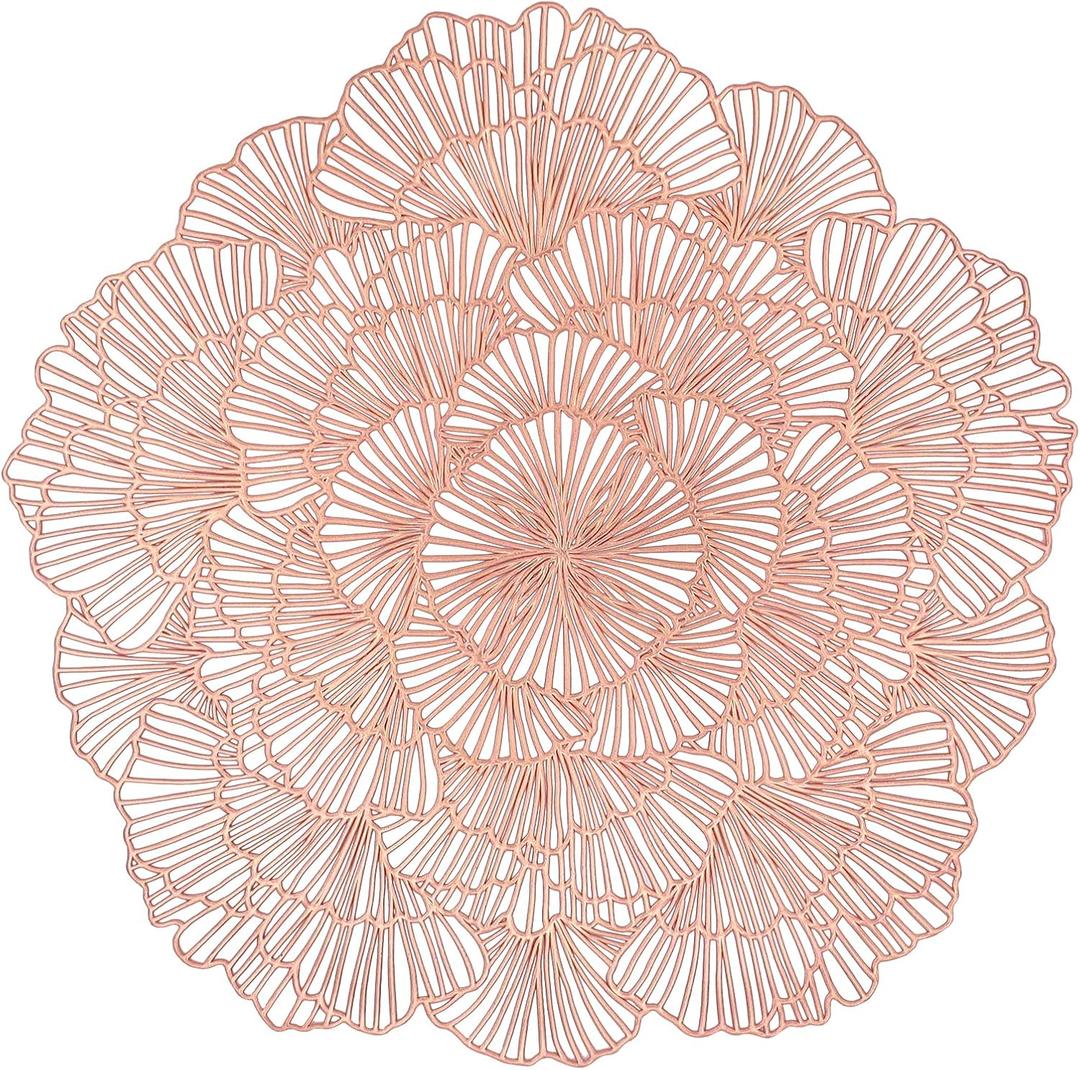 Round Rose Gold Placemats Set of 12 Flower Tablemats Vinyl Place Mats Table Setting Kitchen Table Mats for Dining Table Holiday Wedding Decorative