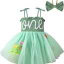 Baby Girl 1st Birthday Clothes One Year Old Tulle Romper Sleeveless Bodysuit Cake Smash Outfits (9-12 Months, Green)