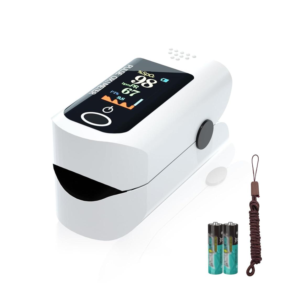 Fingertip Pulse Oximeter, Blood Oxygen Saturation Monitor (SpO2) with Pulse Rate Measurements and Pulse Bar Graph, Portable Digital Reading LED Display, Lanyard Included Fingertip Pulse Oximeter, Blood Oxygen Saturation Monitor (SpO2) with Pulse Rate Measurements and Pulse Bar Graph, Portable Digital Reading LED Display, Lanyard Included