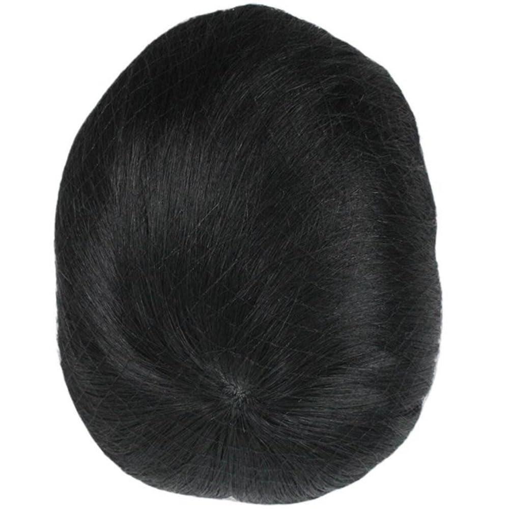 Toupee for Man Thin Skin PU Men's Hairpiece European Virgin Human Hair Replacement System Pieces Male Hair Prosthesis Unit for Men Protesis Capilar Hombre (Black, 13 x 18 CM)