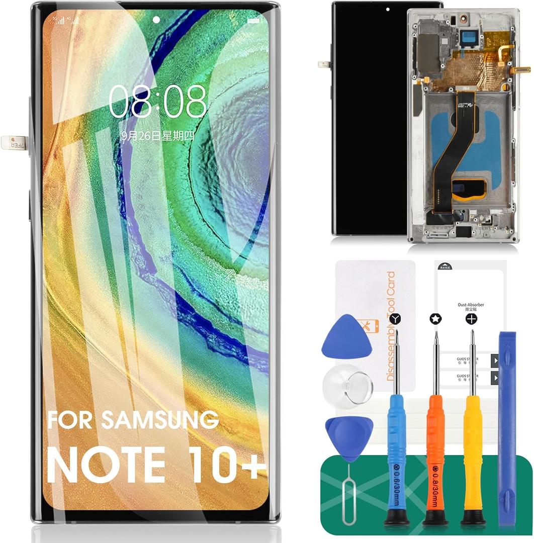 OLED for Samsung Note 10 Plus Screen Replacement for Samsung Galaxy Note 10 Plus 4g/5g LCD Screen for Galaxy SM-N975 SM-N976 LCD Touch Screen Digitizer Assembly Repair Kits with Frame (Silver)
