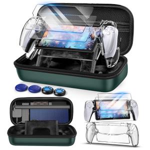 Auarte 12 in 1 Accessories Set for Playstation Portal Remote Player, Hard Carrying Case for PS Portal with Clear Skin Case for PS5 Portal, 2 Screen Protector with 4 Thumb Grip (Light Green)