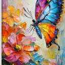 Colorful Butterfly Canvas Wall Art, Colorful Butterfly and Flower Painting Poster Wall Decor, Take Nectar on Flowers Picture for Living Room Bedroom Bathroom Home Decoration12*18 in (Stretched Canvas on A Wooden Frame)