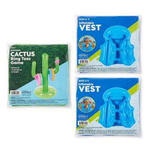 Inflatable vest blue 2 set and cactus rings toss game