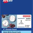 Avery Round Cards, Sure Feed Technology, 4" Diameter, Matte White, 75 Total, Print-to-the-Edge, Laser/Inkjet Printable (35007)