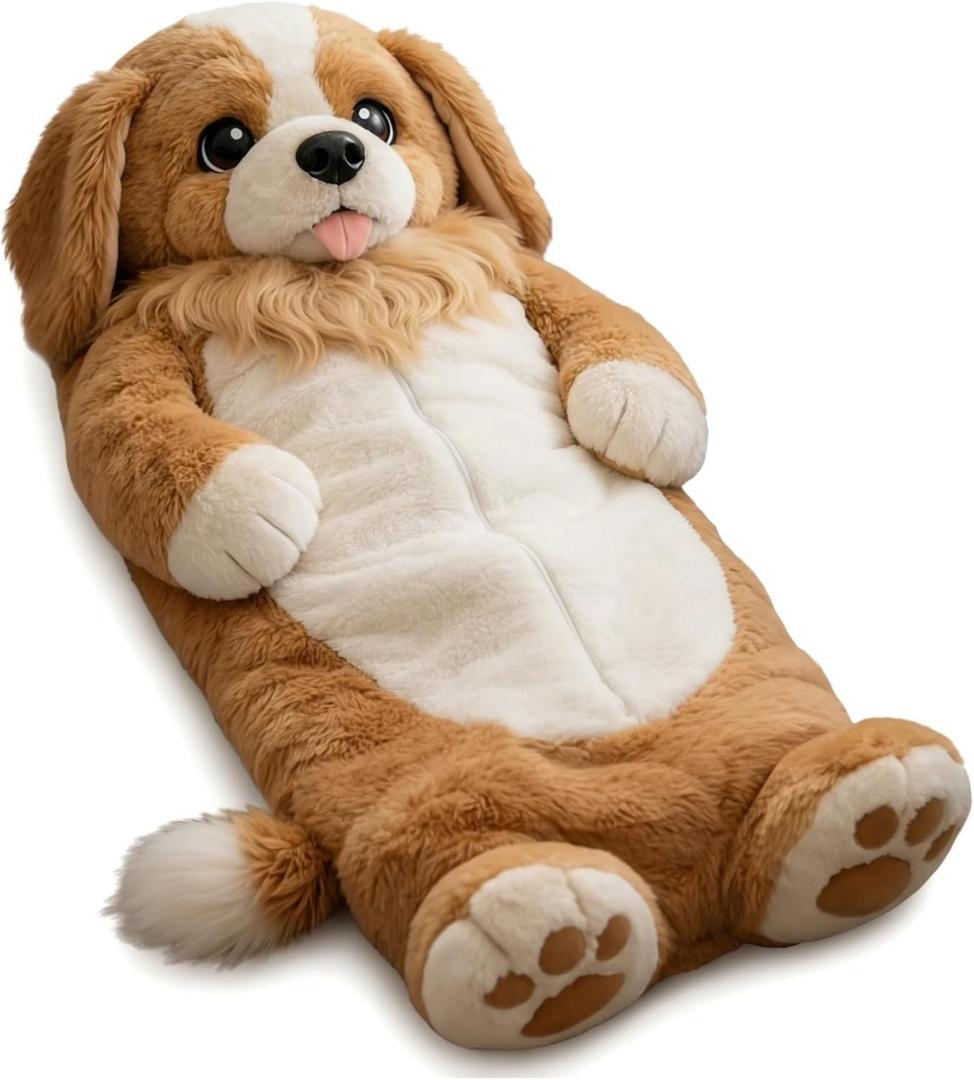 Wearable Sleeping Bag for Adults Oversized Plush Dog Bean Bag Chair Giant Human Dog Bed Soft Flannel Stuffed Animal Mattress for Nap Movie Night Lounge, Middle