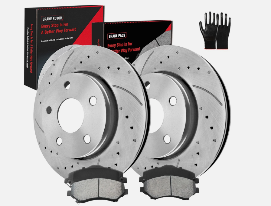 GAIASURGE Brake Pads And Rotors Kit Compatible With 2007-2017 Jeep Wrangler, 2018 JK, Front Automotive Replacement Brake Kits 53040 D1273-8389 Drilled And Slotted Rotors Anti-rust Oil 302mm(11.9in)
