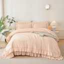 ANGIYUIN Pink Queen Size Comforter Set 5 Pieces Ruffled Bed in A Bag | Soft Farmhouse Fluffy Bedding Sets with Sheets Maicrofiber Shabby Bed Set for Girls Women(Pink Queen)