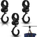 Taiyin 4 Pcs Walker Hook Hanging Multipurpose 360° Rotation Stroller Clip Diaper Bag Hanger for Walker Rollator Crutches Wheelchair Shopping Cart Car Back Seat Purses Bike Wheelchair Pushchair, Black