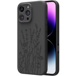 OAOA Magnetic Engraved Case Compatible with iPhone 16 Pro Case, Compatible with Magsafe, Camera All-Round Protection, Slim Liquid Silicone Phone Case for Women Girls, Black Flower