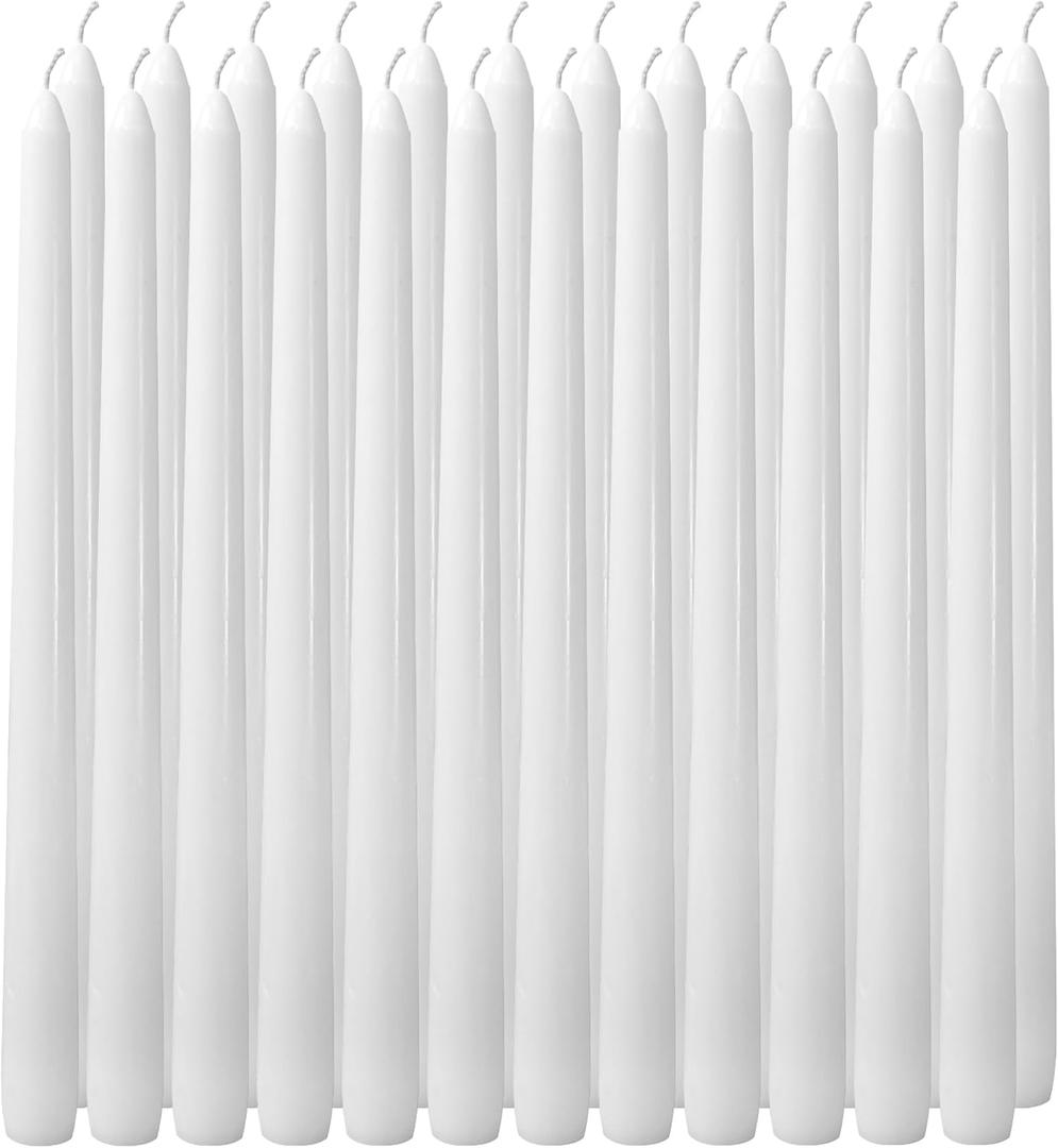 24 Pack White Taper CandlesTaper Candles 10 Inch DriplessUnscented & Smokeless Candlesticks Bulk7-8 Hours Long Burning Tall CandlesIdeal for Christmas Weddings Parties Dinner