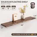 48 Inch Floating Wall Shelf Solid Elm Wood | Vintage Live Edge Wood Grain, Heavy Duty Hidden Brackets, Extra Long Structure, Wall Decor For Living Room & Kitchen, 48"L, 1-Pack