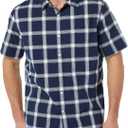 Amazon Essentials Men's Short Sleeve Dress Shirt with Stretch, Charcoal White Vertical Stripe (Available in Big & Tall) (S)