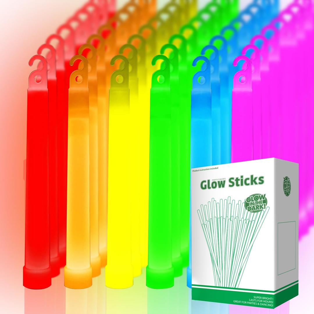 96 Ultra Bright Large Glow Sticks with 96 Black PE String, Multi Use Colorful 6 Inch Glowsticks for Parties, Camping, Emergency Glow Sticks For Blackout, Long-lasting Lighting Waterproof and