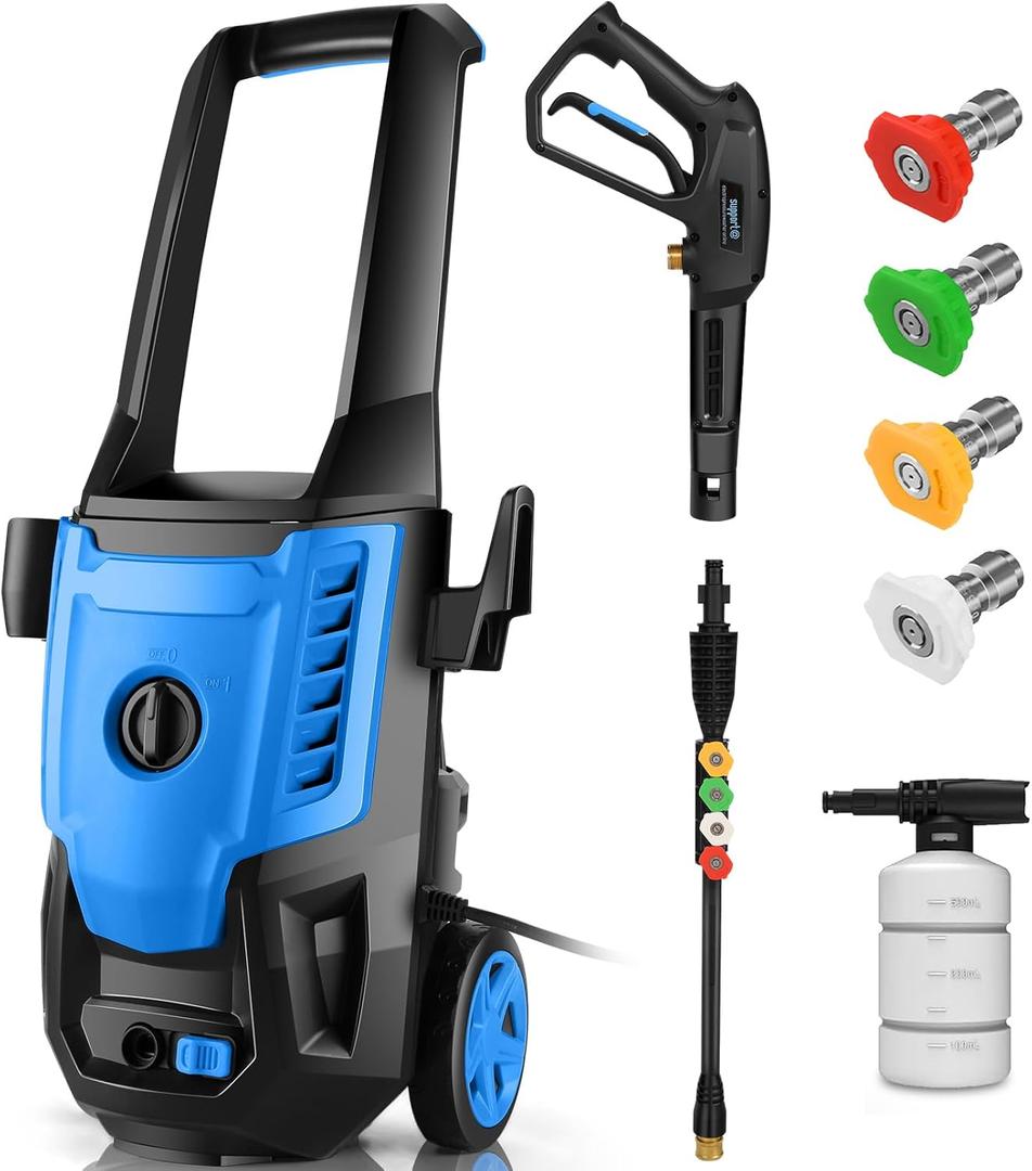 Pressure Cleaner 5000 PSI 4.0GPM Portable Power Cleaner with 4 QC Nozzles, 500ML Foam Cannon for Cars/Fences/Driveways/Home/Patios Cleaning, Blue