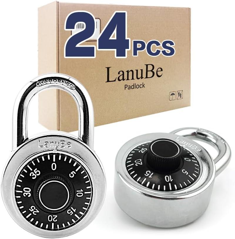 LanuBe Lock Standard Dial Combination Lock, 2 in. Wide, with Different Combinations, Black Turnplate, Pack of 24; Lock for School, Employee, Gym & Sports Locker, Case, Toolbox, and so on