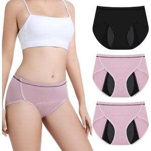 Carer 3 Pack Incontinence Underwear for Women, Washable 120ml High Absorbency Womens Incontinence Panties, Reusable Leakproof Protection Briefs for Bladder Leakage L(Black,Pink,Pink)