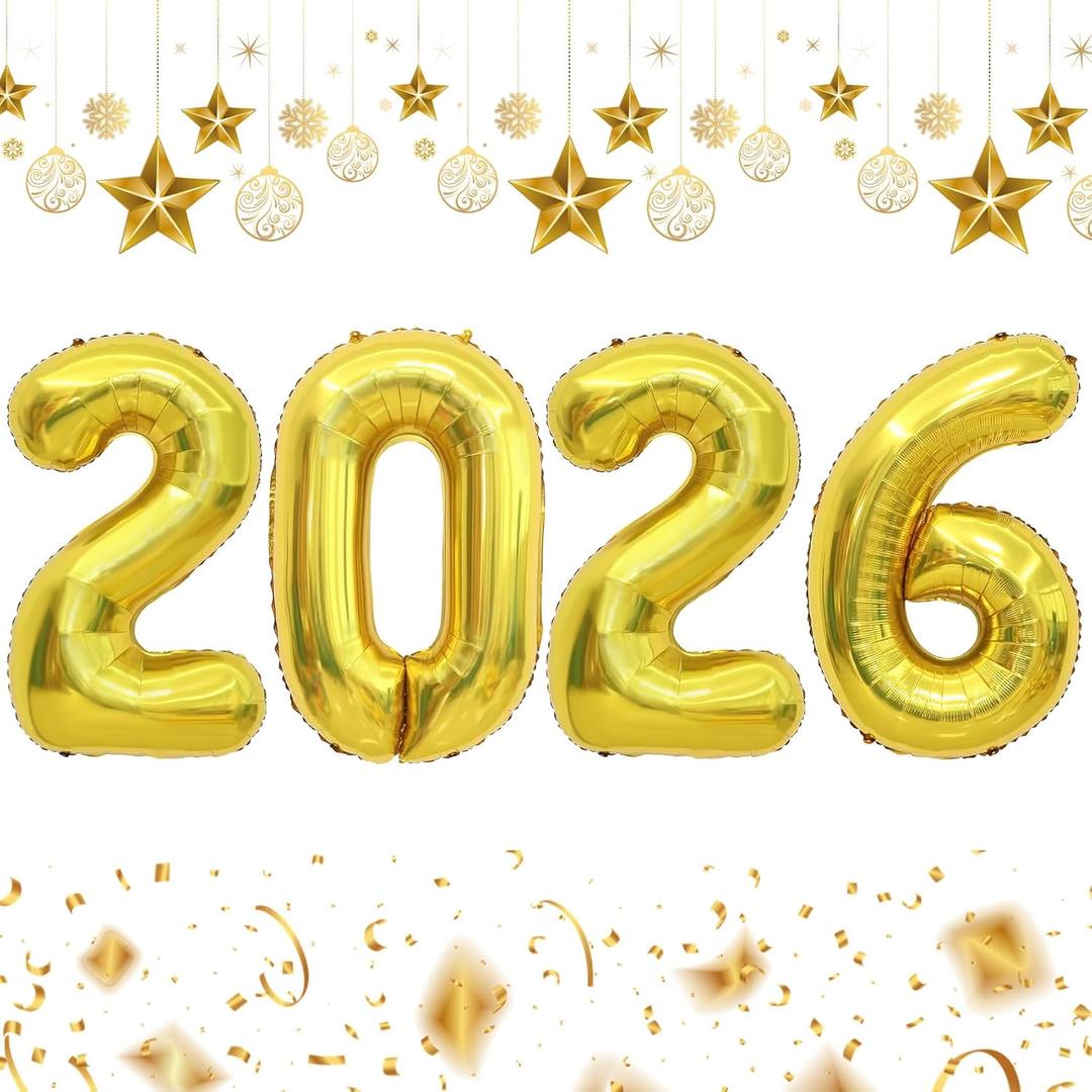 2026 Balloons, 2026 Number Balloons, 2026 Gold Balloon, Foil Graduation Balloon for 2026 Graduation Decorations Class of 2026 New Year Anniversary Birthday Home Office Party Supplies Decor, 16 Inch