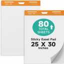 40Sheets/Pad Sticky Easel Pad, 25 x 30 Inches Chart Paper, 2 Pads Anchor Chart Paper for Teachers, Classrooms, Students, and Office Use, Large Sticky Notes for Wall, Whiteboards, Cabinets