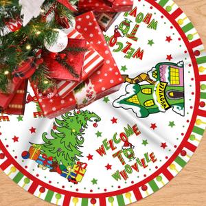 Christmas Tree Skirt Welcome to Whoville Tree Skirt White Whoville Christmas Decorations 48 Inch Merry Christmas Party Home Decor