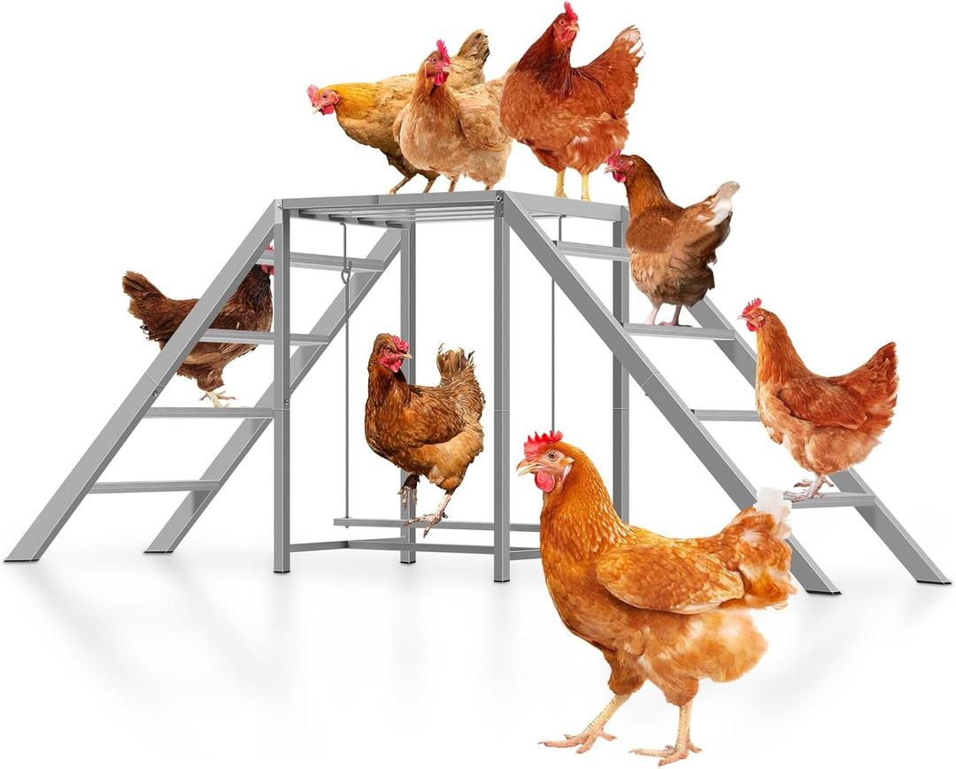 Chicken Coop Perches with Swing, Chicken Roosting Bars, Chicken Run Accessories Toy, Wooden Ladder for Pet's Healthy & Happy, Sturdy and Easy to Clean, Suitable for Backyard Farm