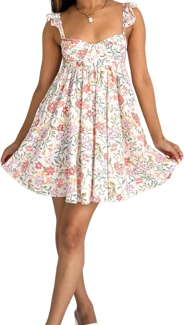 Aopwsrlyi Women Cute Babydoll Mini Dress Sleeveless Backless Ruffle Strap Flowy A Line Short Summer Sundress (White, M)