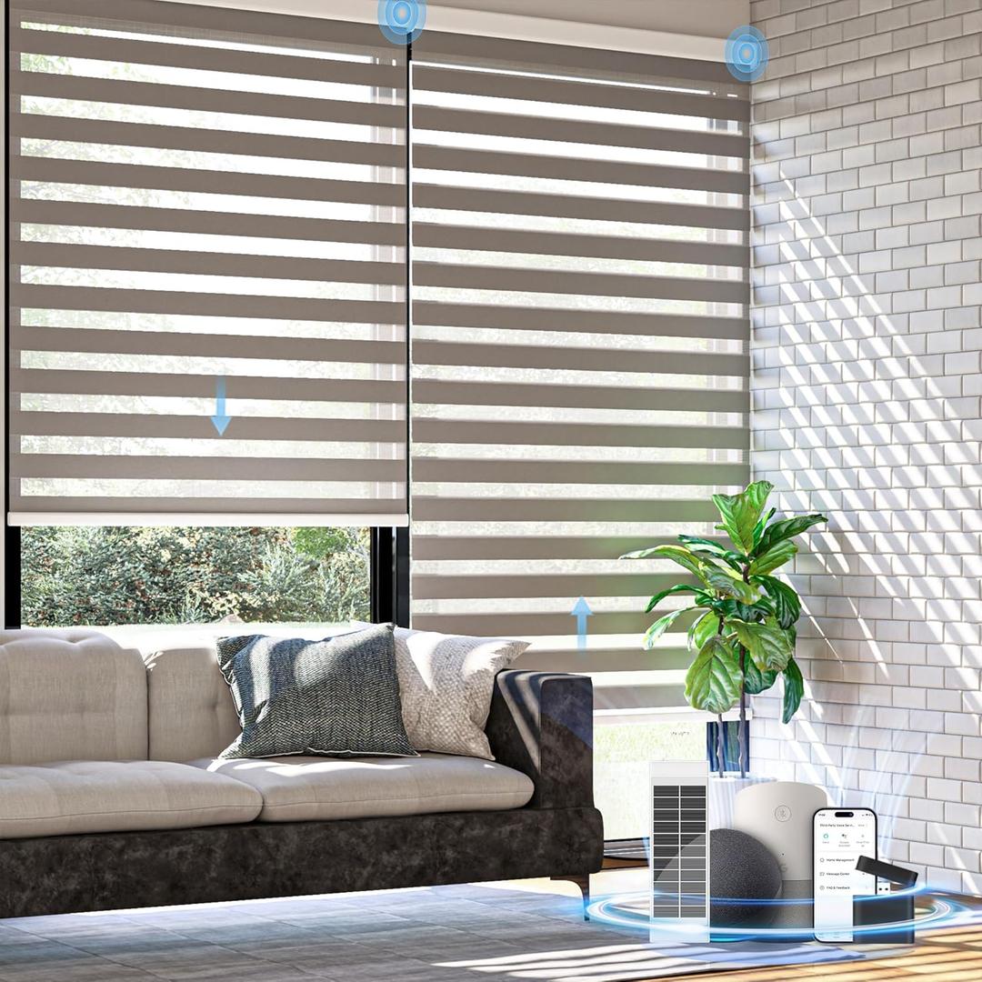 Motorized Zebra Blinds with Remote, Rechargeable Smart Electric Cordless ShadeGrey46" W X 72" H