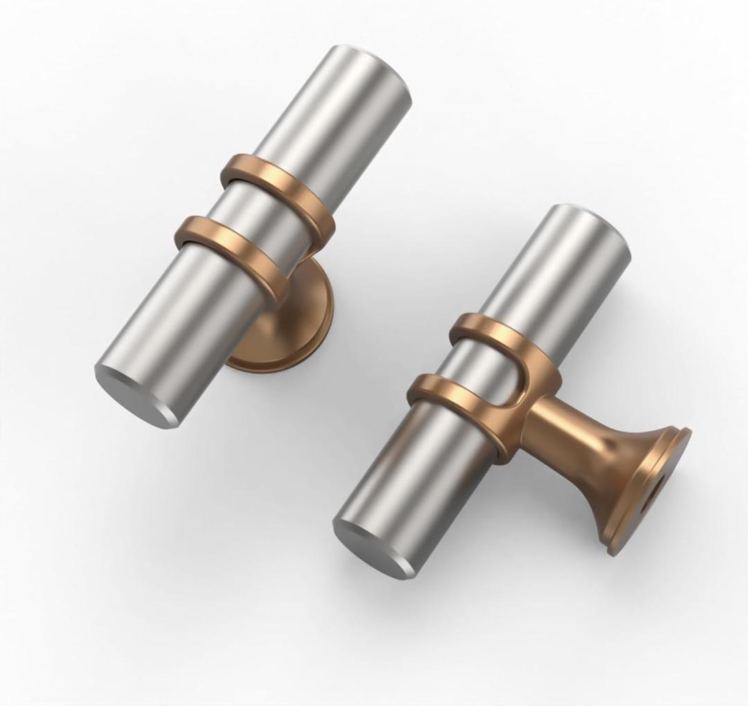 Asidrama 10 Pack Brushed Satin Nickel and Champagne Bronze Kitchen Cabinet Knobs Cabinet Hardware Zinc Knobs for Dresser Drawers (Single Hole Knob)