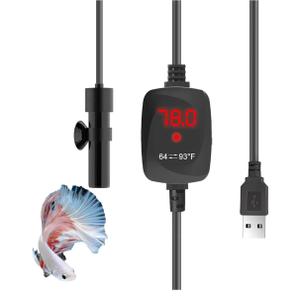 10W Mini Aquarium Heater 5V/2A USB Betta Heater for up to 1 Gallon Tanks, Alumina Ceramic Fish Tank Heater Turtle Heater with Dry-Run & Overheat Protection