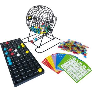 Yuanhe Jumbo Bingo Game Set - 11 Inch Tall Metal Cage with Calling Board, 7/8" Bingo Balls, 500 Bingo Chips,100 Bingo Cards for Large Group Games