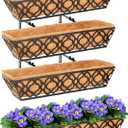 4pcs 24 Inch Window Deck with Coco Liner, 24" Window Boxes Horse Trough with Coconut Coir Liner, Metal Hanging Flower Planter Window Basket Deck Railing Planter Boxes for Outdoor Indoor Lawn