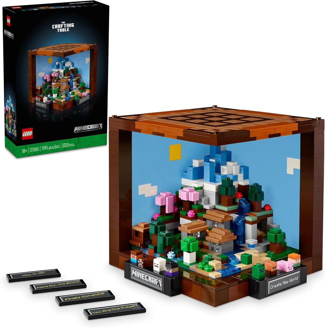 LEGO Minecraft The Crafting Table, Collectible Video Game Building Set with Minecraft Figures, Mobs and Biomes, 15 Year Anniversary Model, Build and Display Gift for Adults, 21265