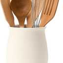 Jemirry Utensil Holder for Kitchen Counter, Modern Nordic Boho Style Cooking Utensil Holder and Crock Home Kitchen Decor, Ceramic Utensil Organizer for Spatula, Ladle, Eggbeater, Rolling Pin- White
