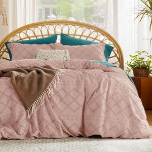 Bedsure Boho Duvet Cover King Size - Boho Bedding, Tufted King Duvet Cover for All Seasons, 3 Pieces Embroidery Shabby Chic Home Bedding,Comforter Not Included (Pink, 104" x 90")